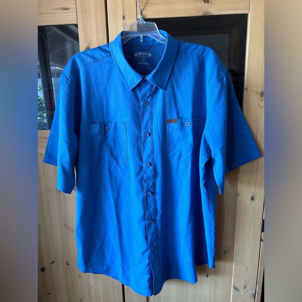 Orvis Mens Shirt XL Blue Vented Button Down Outdoor Short Sleeve